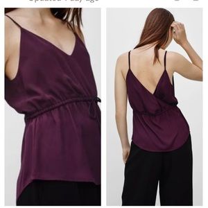 Aritzia Babaton Warren camisole burgundy plum color size Large cinched waist